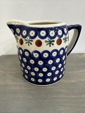 Polish Pottery Boleslawiec Hand Made Pitcher Gravy Creamer Poland 4.5" Tall